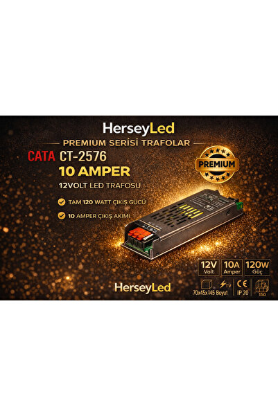 Cata CT-2576 10 Amper 12V ŞERİT LED TRAFOSU 120W SLİM MODEL