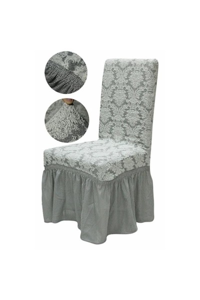 OEM Set de 6 huse de scaun, jacquard cu volane, design abstract elegant, gri ...