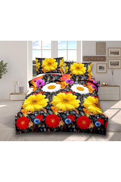 OEM Double Bed Linen Set, 3D Multicolored Flower Print, 4 Pieces, 2 Persons, ...