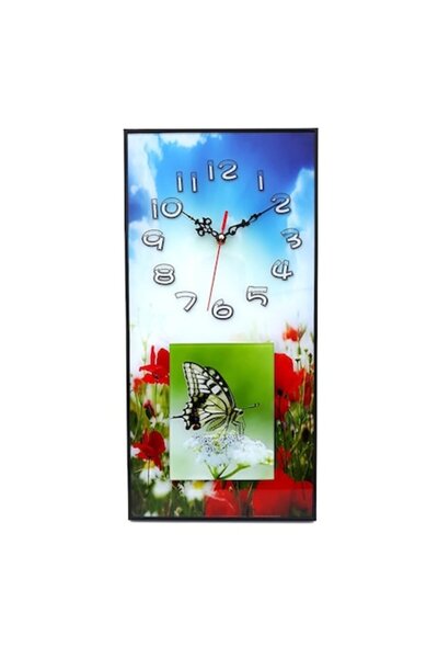 OEM Ceas de perete din sticlă cu imagini din natură M1, 13 x 49 cm