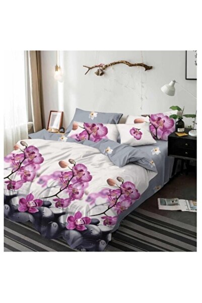 OEM Set lenjerie de pat dublu, 6 piese, 2 persoane, 245x250 cm, imprimeu frum...