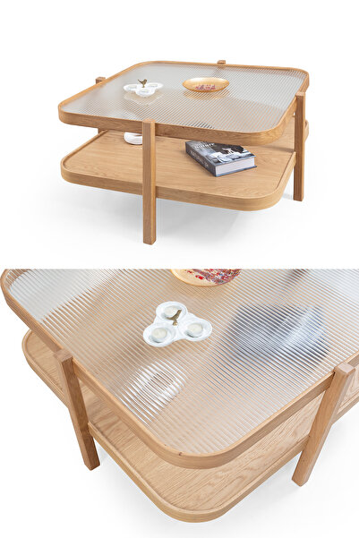 Eymense Alaska Camlı Kare Orta Sehpa