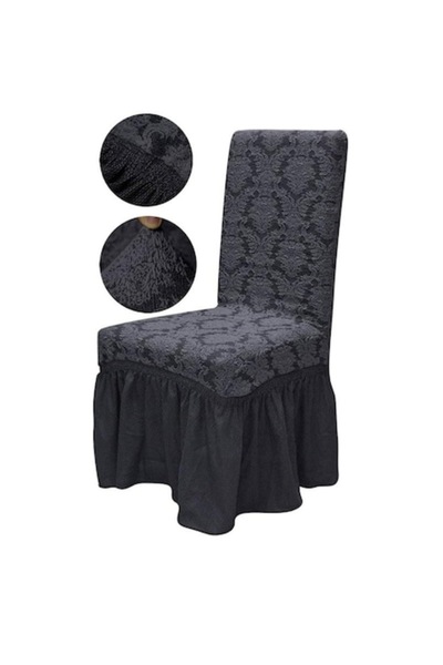 OEM Set de 6 huse de scaun, jacquard cu volane, design abstract elegant, gri ...