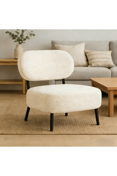 Bleco كرسي أبيض عصري مريح - كرسي استرخاء واسع المقعد لغرفة المعيشة أو المكتب