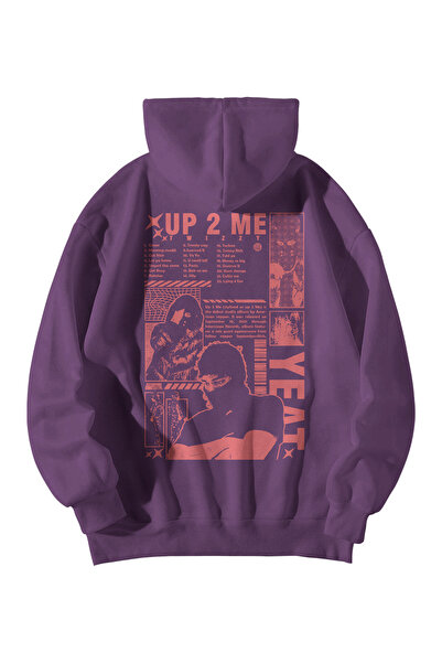 Scrovtie Unisex Purple Oversized Hoodie - Yeat up 2 Me Printed 3 Thread Ş Fle...