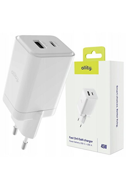 allity ATC-01-45WAC GaN PD QC 1x USB-C 1x USB-A 45W Alb