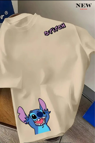 New Shine تي شيرت مطبوع عليه ستيتش للجنسين
