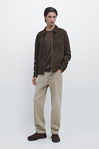 Massimo Dutti Pamuklu deri triko hırka