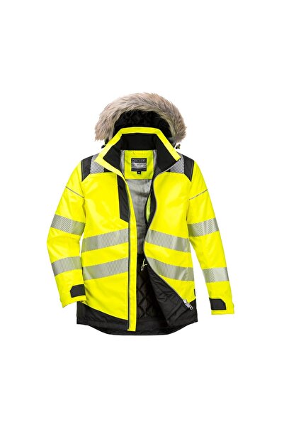 PORTWEST Hi-Vis PW3 Winter Parka Jacket, Yellow/Black,