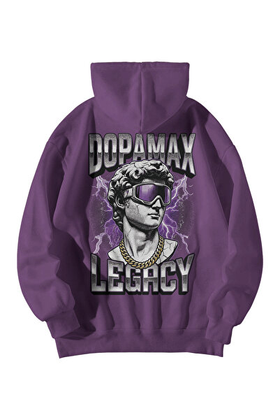 Scrovtie Unisex Purple Oversized Hoodie - Dopamax David Legacy Printed 3 Thre...