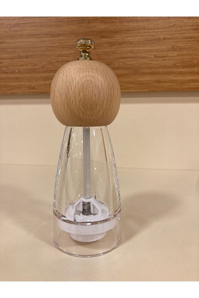 PLUS HOME Mill Salt and Black Pepper Grinder Medium Size Transparent Acrylic Wooden Model Height 18 cm