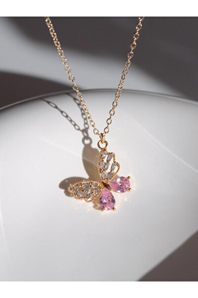 Reorah Collection Pink - White Zircon Stone Butterfly Necklace
