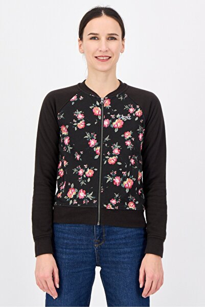 Vans Women Mock Neck Long Sleeve Floral Print Full Zip Sweaters, Multicolor