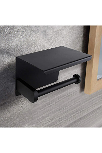 Avex Suport pentru hartie igienica cu raft suplimentar, din otel, culoare neagra