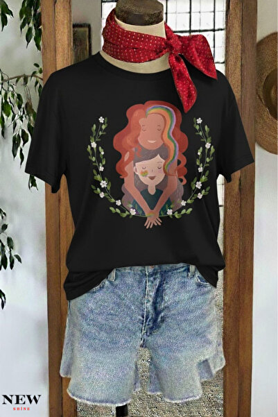 New Shine تي شيرت مطبوع عليه عبارة 'الأم والطفل' للجنسين