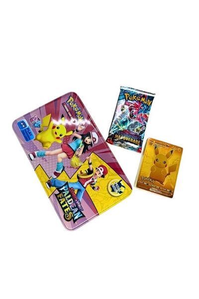 OEM Cutie Metalică Pokémon Galben cu Roz – Paldean Fates, Set 50 Cartonașe și...