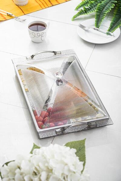 Depa وعاء إفطار كبير من الأكريليك المدخن مكون من 6 أقسام وغطاء واحد