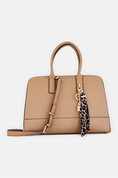 Anne Klein Women Hardware Logo Large Satchel Bag, Tan