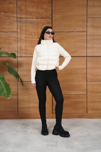 ZF BUTİK Kadın Dik Yaka Kol Detaylı Şişme Mont