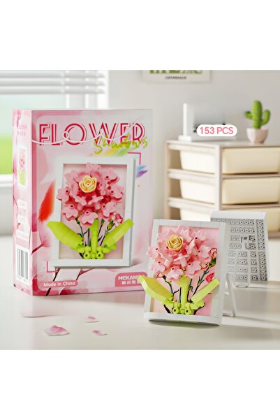 DEK BRICKS Çerçeveli Pembe Karanfil Yapı Blok Dekor | Sonsuz Çiçek | Masaüstü...