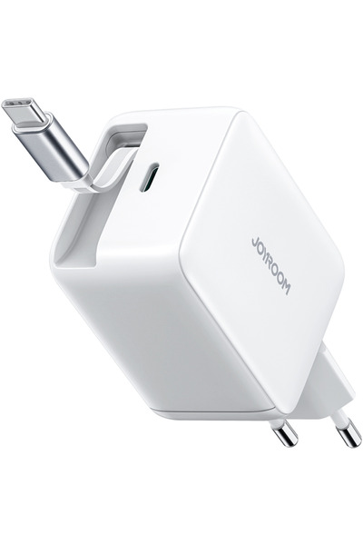 Joyroom Încărcător de perete GaN USB-C cu cablu retractabil încorporat 67W Alb