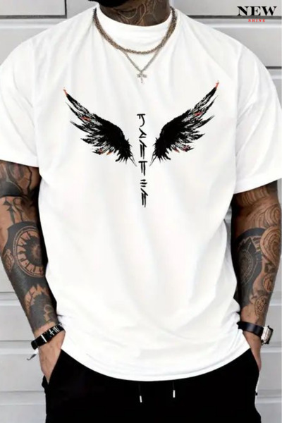 New Shine تي شيرت مطبوع عليه جناح للجنسين