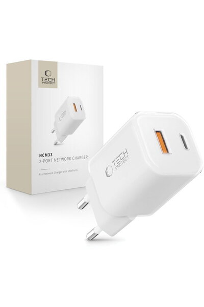 Tech-Protect 5906302375752 NCM33W 1x USB-A + 1x USB-C 3A 33W Alb