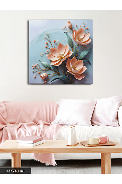 Evinemoda Текстуриран розов цвят с цвете, единична квадратна платно - Платно ...