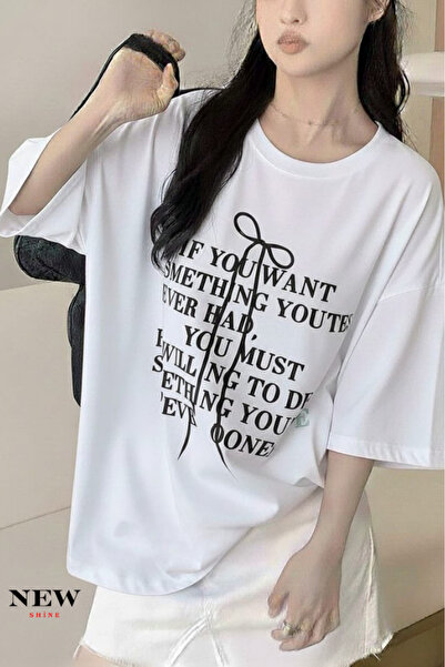 New Shine تي شيرت مطبوع عليه نص للجنسين