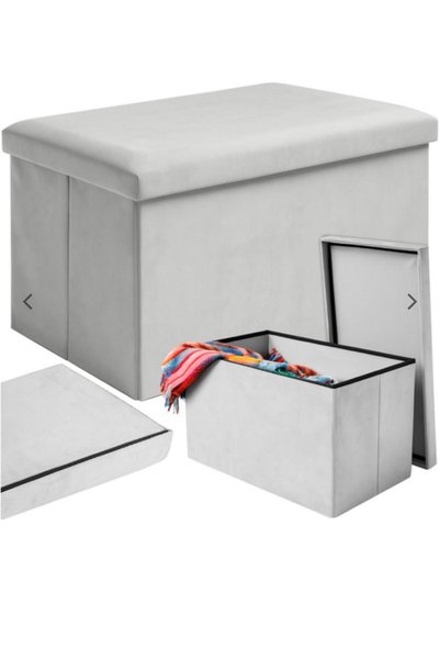 Ruhhy Taburet pliabil cu spatiu depozitare, 54 l, 60x30x30 cm, suporta 80 kg, MDF, catifea, gri deschis