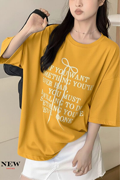 New Shine تي شيرت مطبوع عليه نص للجنسين