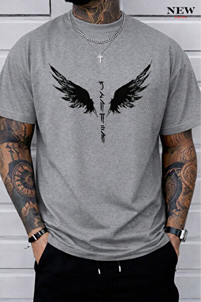 New Shine تي شيرت مطبوع عليه جناح للجنسين