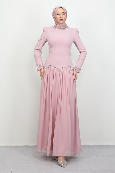 Lamia Giyim Eftalya Sırt Detay Abiye Soft Pembe