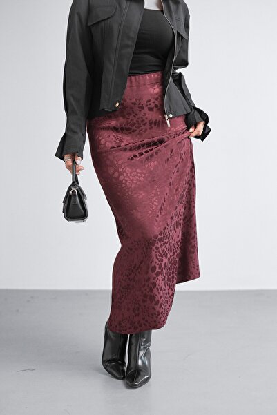 ZAWẼN Zawen Women's Jacquard Floş Satin Skirt – High Waist, Midi Length |   N...