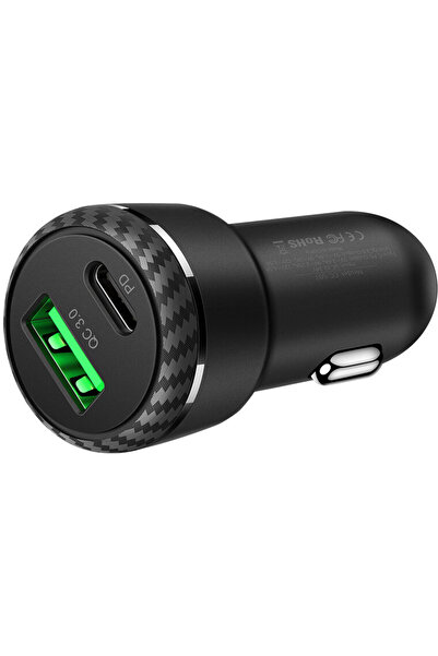 Mcdodo Car Charger 2.4A Dual Port 36W USB and Type-C Black (PD+QC3.0)-T.Green...