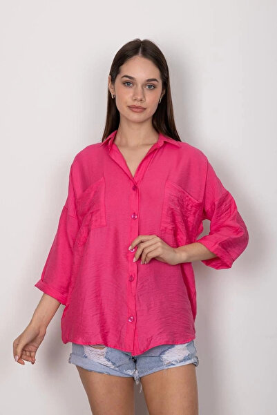 ZENGEZUR MALL 1592509734 قميص كاجوال مع جيوب T1010 فوشيا (140925) (الحجم: L)