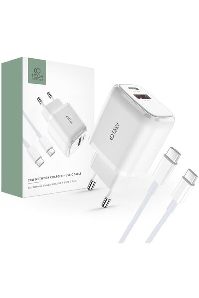 Tech-Protect 9490713930373 C20W 1xUSB-A + 1xUSB-C QC3.0 PD Cablu USB-C 20W in...