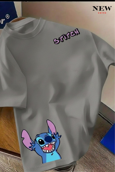 New Shine تي شيرت مطبوع عليه ستيتش للجنسين