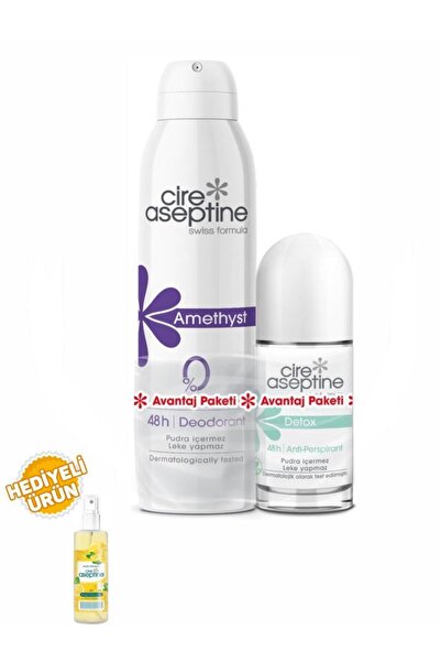 CIRE ASEPTINE Amethyst Deodorant 150Ml+Detox Rollon 60Ml Avantaj Paketi