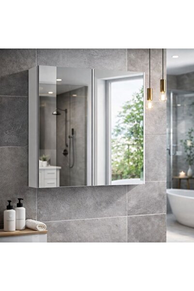 DEMİR DİZAYN Lavabo Üstü Aynalı Banyo Dolabı Iki Kapaklı 60x60
