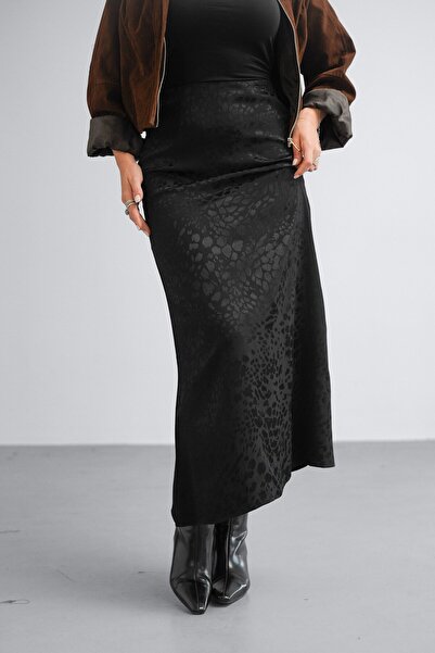 ZAWẼN Zawen Women's Jacquard Floş Satin Skirt – High Waist, Midi Length |   N...