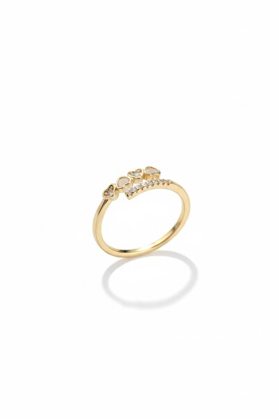 Joie Lüks Akseuar خاتم نسائي من النحاس بلون ذهبي مع تفاصيل على شكل قلب وحجر ا...