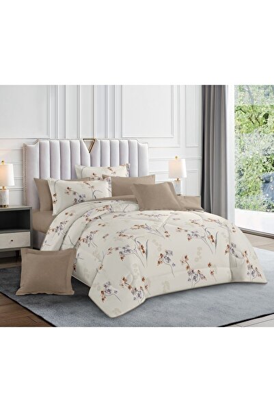 alzawia مفرش نفرين سادة مايكروفايبر صيفي قماش بارد 8قطع لحاف مقاس 230×250سم