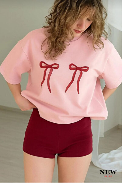 New Shine تي شيرت مطبوع عليه فيونك للجنسين