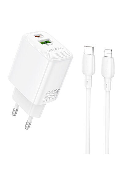 Borofone Type-C + USB-A, PD20W, QC3.0, GaN + Cablu USB-C la Lightning - Sursă...