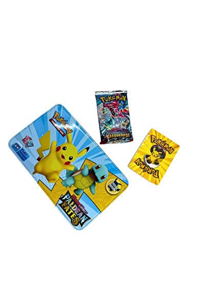 OEM Cutie Metalică Pokémon Albastru – Paldean Fates, Set 50 Cartonașe și Plan...