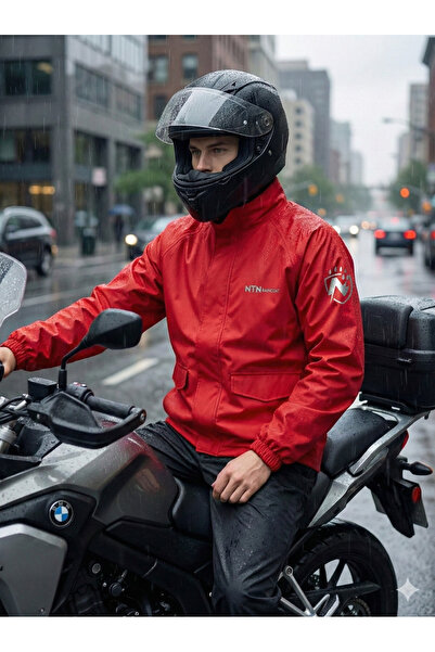 MOTOKIT طقم ملابس واقية من المطر للدراجات النارية باللون الأحمر مقاوم للماء -...