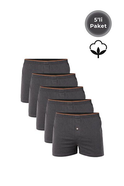 Kompedan 5'li Paket Şardonlu Pamuklu Düğmeli Penye Erkek Boxer | Antrasit K0041