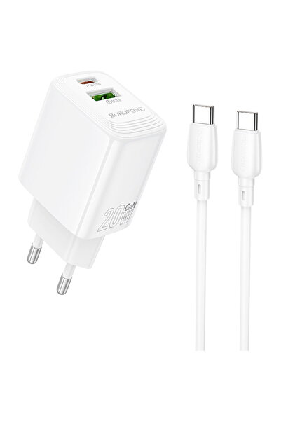 Borofone Type-C + USB-A, PD20W, QC3.0, GaN + Cablu USB-C - Sursă de alimentar...