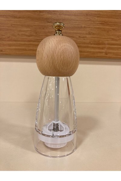 PLUS HOME Mill Salt and Black Pepper Grinder Medium Size Transparent Acrylic Wooden Model Height 18 cm